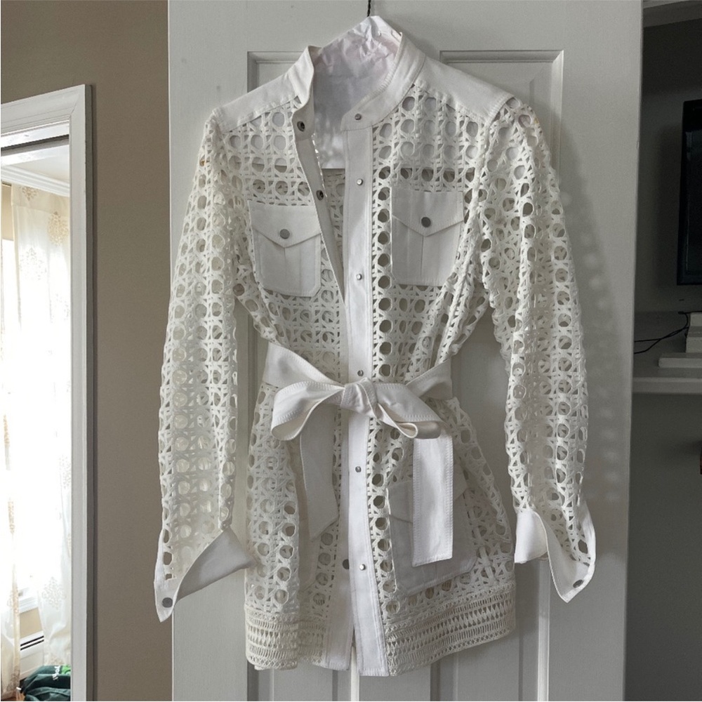 White Lace Belted Jacket - Women Jackets & Coats
